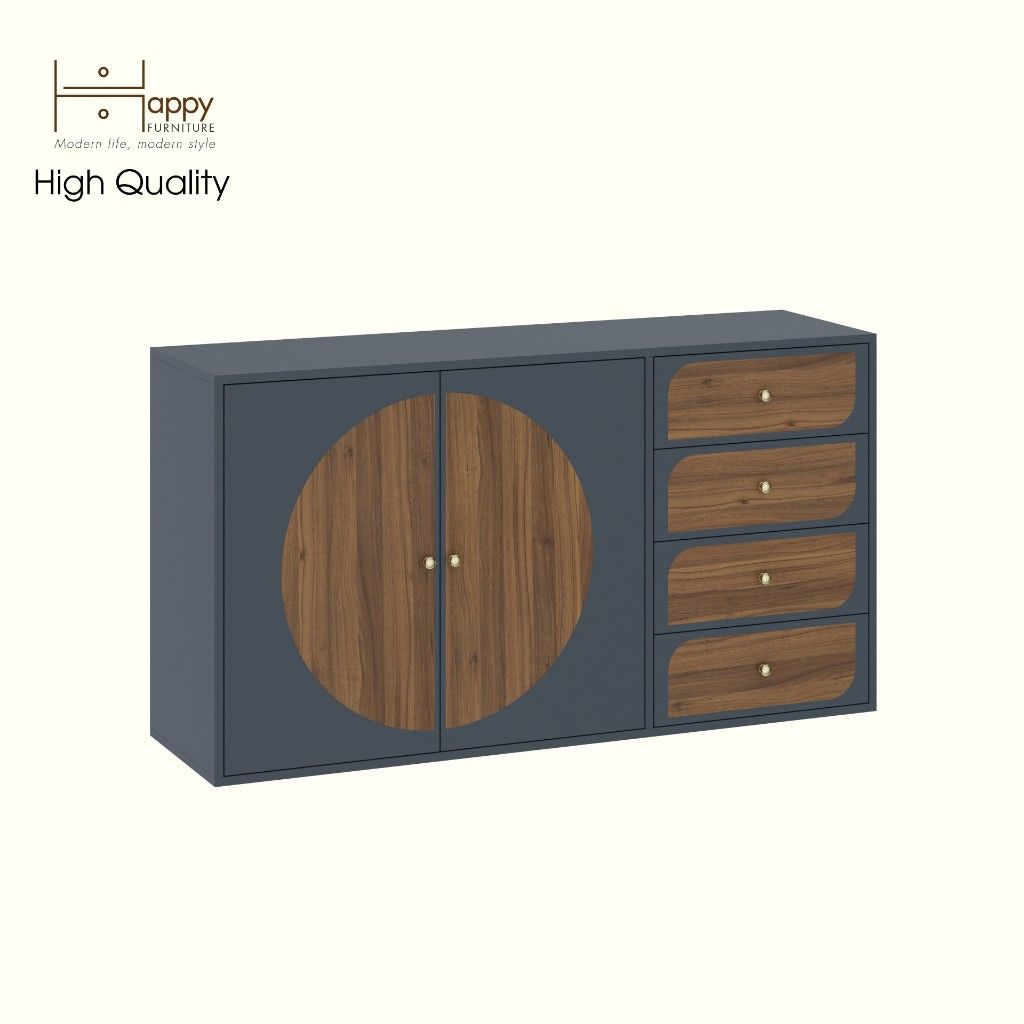 HAPPY FURNITURE , Tủ lưu trữ 2 cửa mở 4 ngăn kéo - BANA , TCM_126 , 140x40x76cm