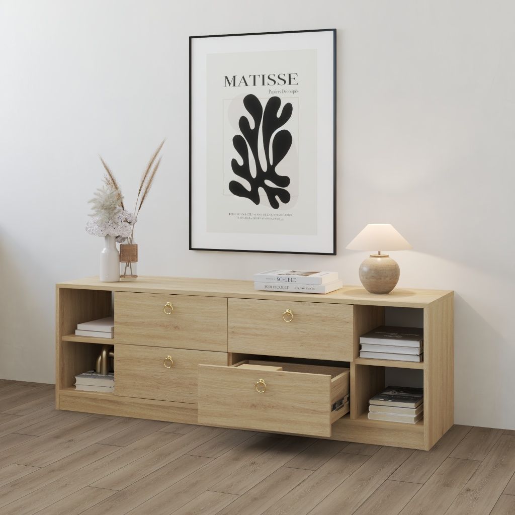 HAPPY FURNITURE , Tủ lưu trữ 4 ngăn kéo - MERI , THK_295 , 150cm x 40cm x 50cm DxRxC