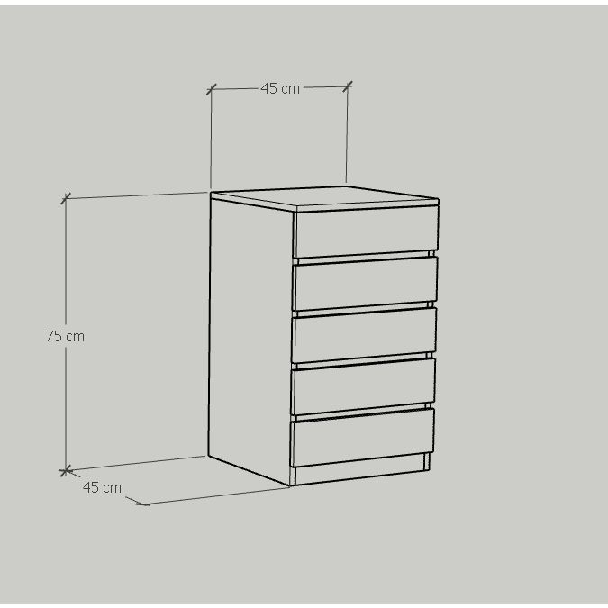 HAPPY FURNITURE , Tủ lưu trữ 5 ngăn kéo - OLA , THK_095 , 45cm x 45cm x 75cm