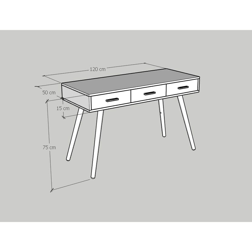 HAPPY FURNITURE , Bàn làm việc 3 ngăn chân gỗ chéo - OSRI , BAN_003 , 120cm x 50cm x 75cm