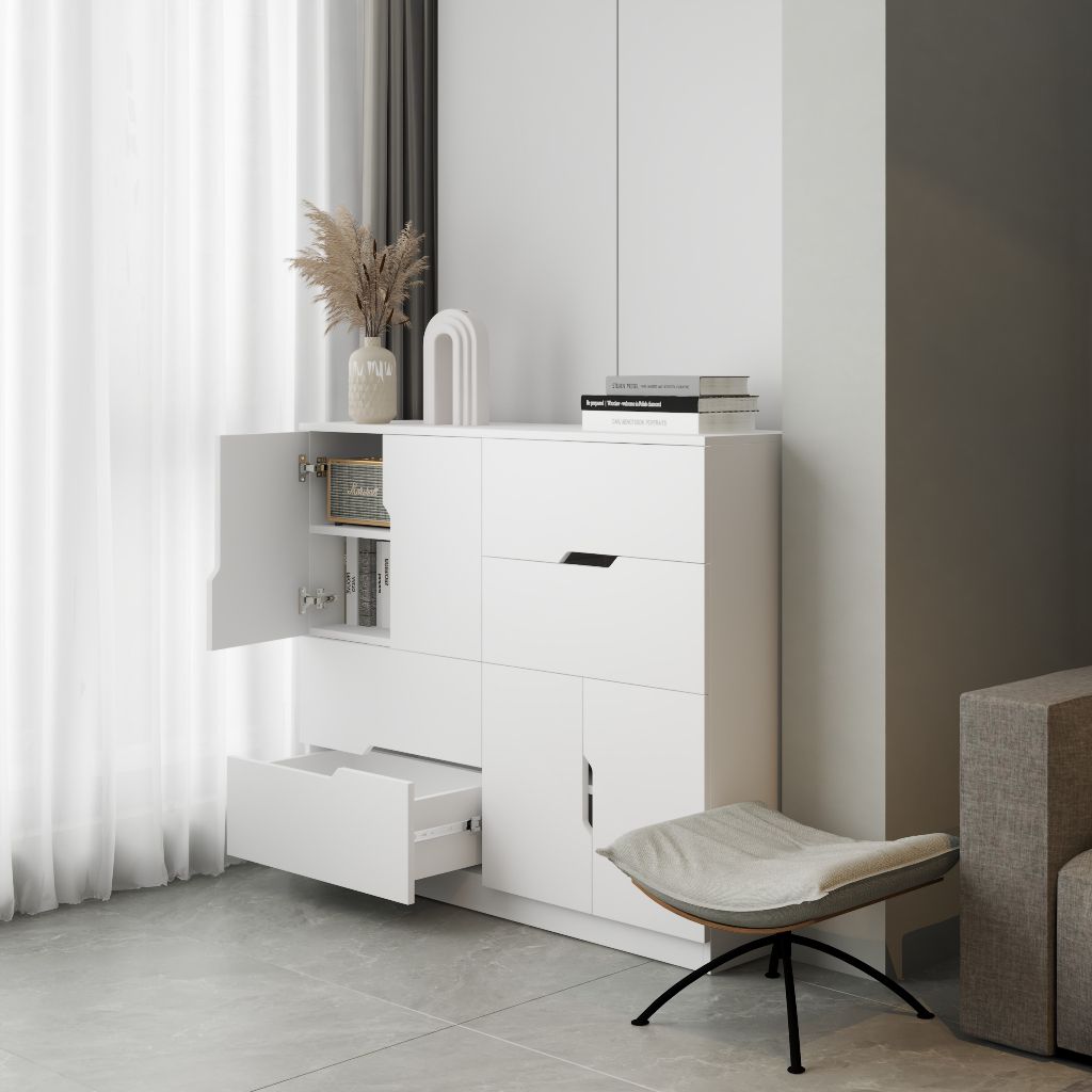 HAPPY FURNITURE , Tủ lưu trữ 4 cửa mở 4 ngăn kéo - DASH , THK_057 , 120x35x100cm