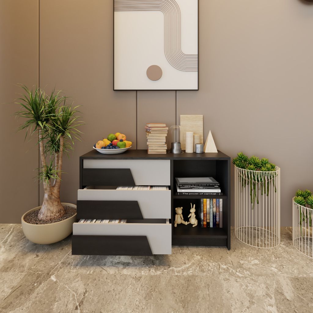 HAPPY FURNITURE , Tủ lưu trữ 3 ngăn kéo - PONIX, THK_115 , 96cm x 32cm x 58cm