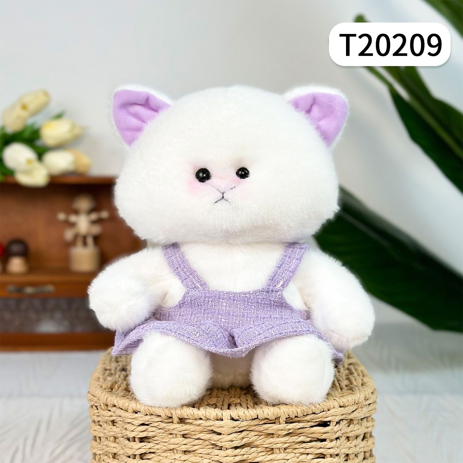 Thú bông 22cm Mèo mặc váy tím -T20209