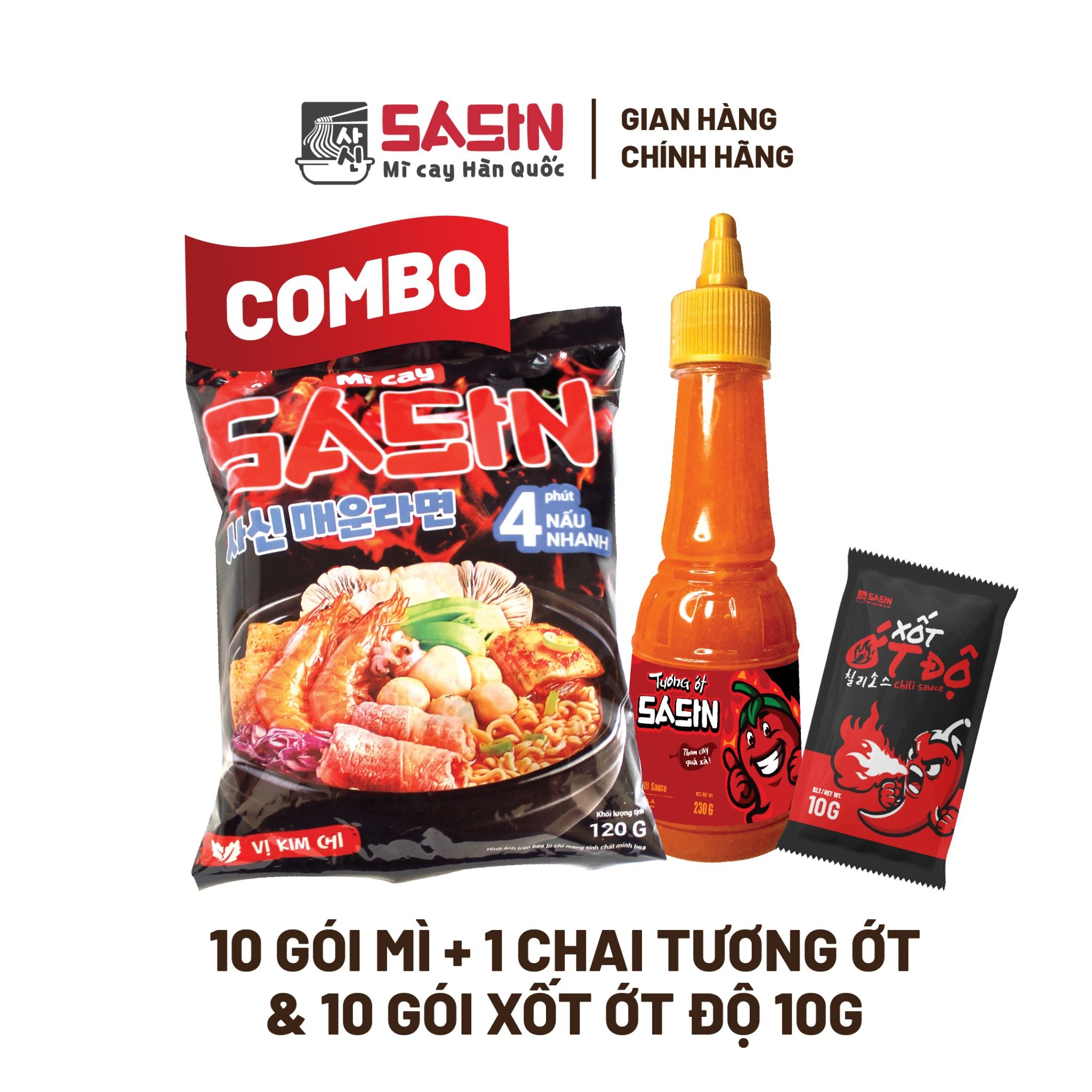Combo 10 gói mì + 1 chai tương ớt + 10 gói xốt ớt độ 10g