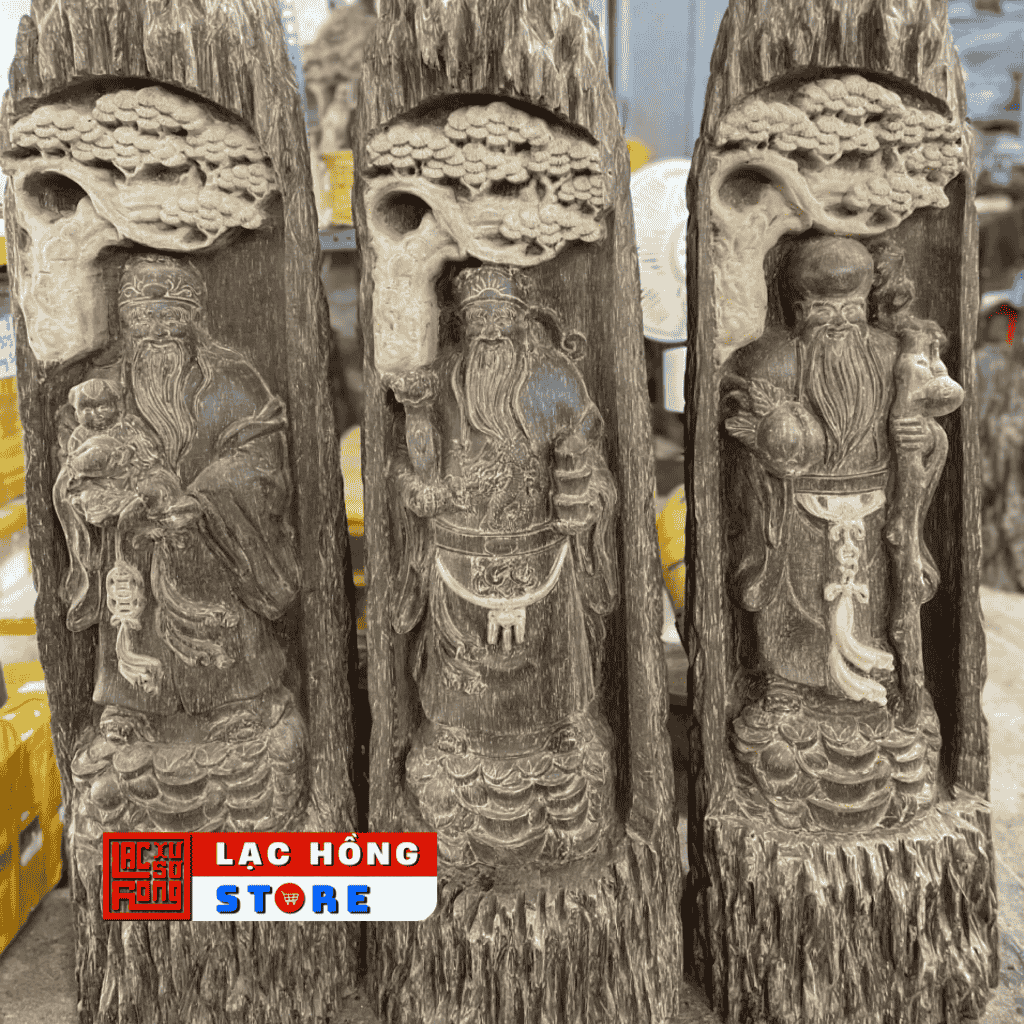 bộ Tam đa Phúc Lộc Thọ trầm hương nguyên khối dầu rin LHWOVN-0035