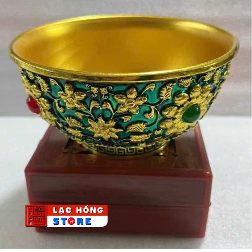Bát đồng sưu tầm hoạ tiết hoa khảm ngọc cao cấp LHMEVN-9023