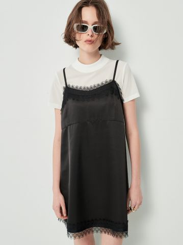 Đầm 2 dây phối ren dài