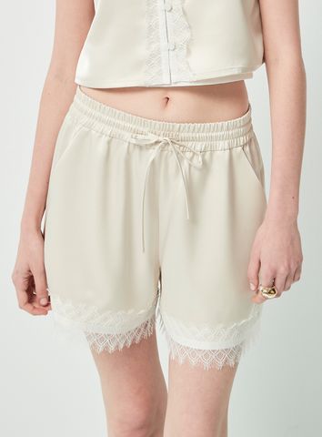 Quần lụa lưng chun có dây rút màu be