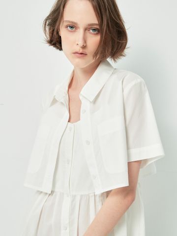 Áo sơ mi croptop tay ngắn màu trắng