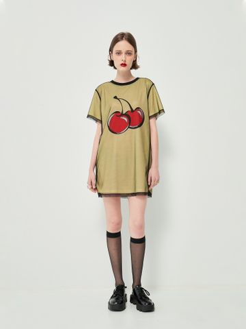 Áo thun màu vàng giấu quần 2 lớp hình quả cherry