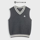 Áo gile len nam DATAMAN cao cấp, form rộng, unisex, thêu logo ở ngực, chất liệu len len lông cừu, style Hàn Quốc - DT51