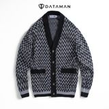 Áo CARDIGAN nam dáng rộng DATAMAN kẻ sóng vintage, 2 túi, chất len Acrylic giả cashmere mềm mại - DT22-22