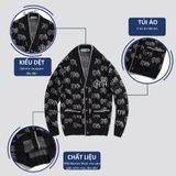 Áo CARDIGAN nam có túi, form rộng họa tiết monogram DATAMAN, chất liệu len lông cừu - DT22-23