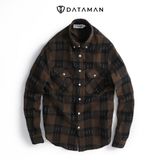 Áo sơ mi nam dài tay caro xanh rêu DATAMAN, 2 túi ngực - SMDT22-04