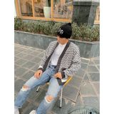 Áo CARDIGAN Unisex DATAMAN dáng rộng họa tiết kẻ chéo, 2 túi, chất len Acrylic giả cashmere mềm mại - DT22-21