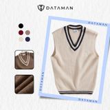 Áo gile len nam DATAMAN cao cấp, unisex, thêu logo ở ngực, chất len mohair cào xù, style Hàn Quốc - DT22-30