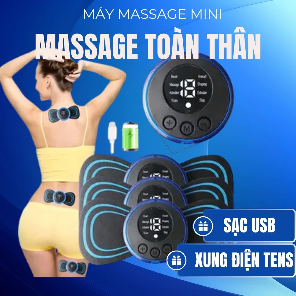 Miếng Dán Massage Xung Điện Mini Toàn Thân 8 Chế Độ - 19 Cường Độ Giảm Đau Nhức Hiệu Quả