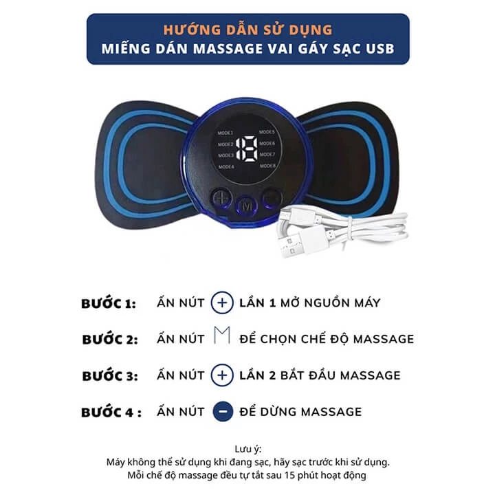 Miếng Dán Massage Xung Điện Mini Toàn Thân 8 Chế Độ - 19 Cường Độ Giảm Đau Nhức Hiệu Quả
