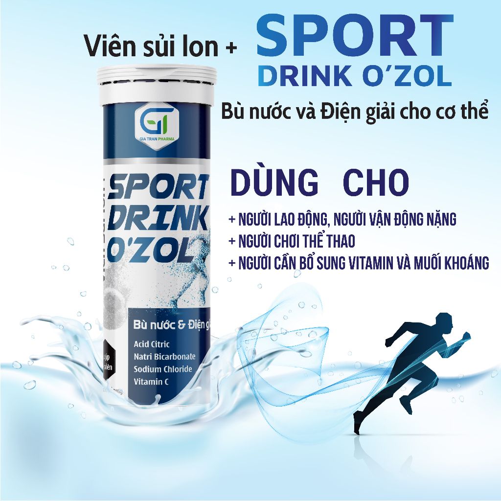 Viên Sủi Ion+ Sport Drink O'zol - Bù Nước Và Điện Giải Kèm Các Vitamin, Acid Amin Cho Cơ Thể (Tuýp 10 viên x 4g)