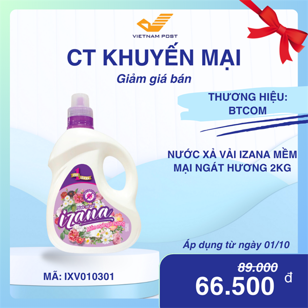 Nước xả vải Izana mềm mại ngát hương 2kg (6 can/thùng)