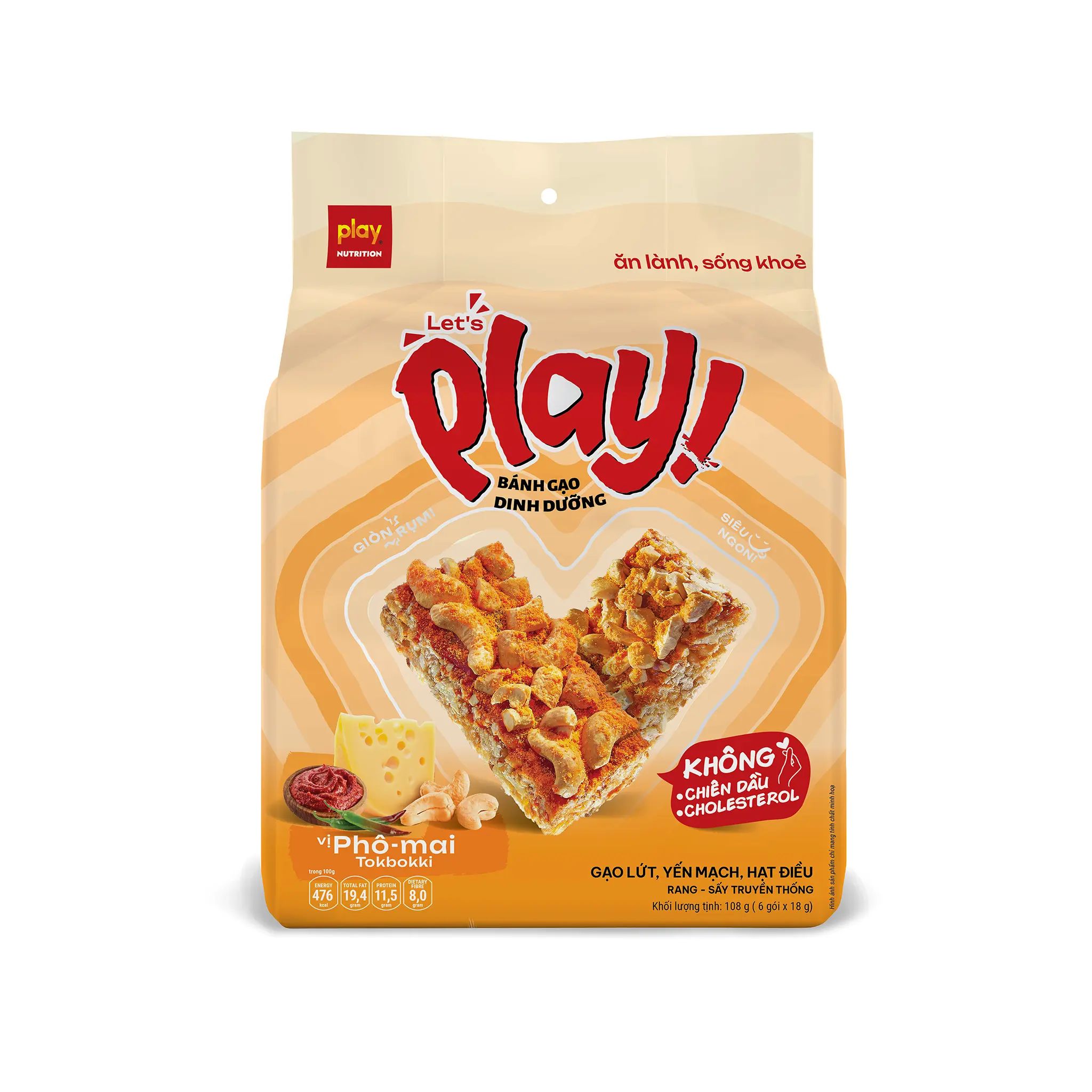 Combo 3 gói Let's Play bánh gạo dinh dưỡng vị Phô - mai Tokbokki 108g