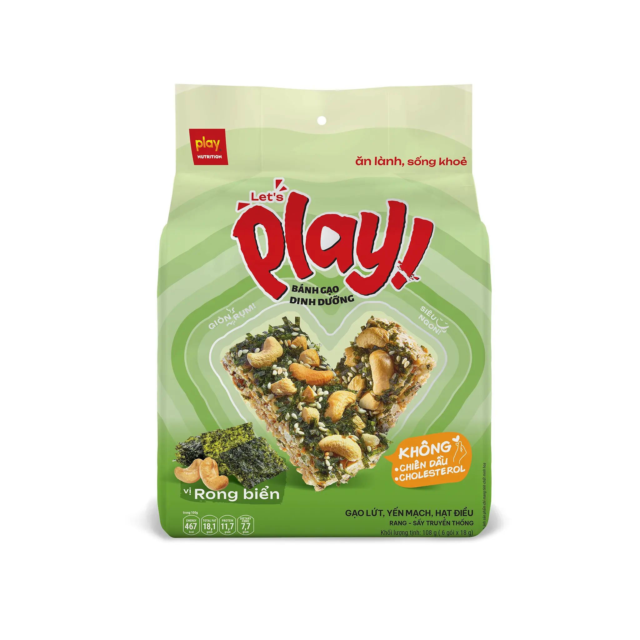 Combo 3 gói Let's Play bánh gạo dinh dưỡng vị rong biển 108g