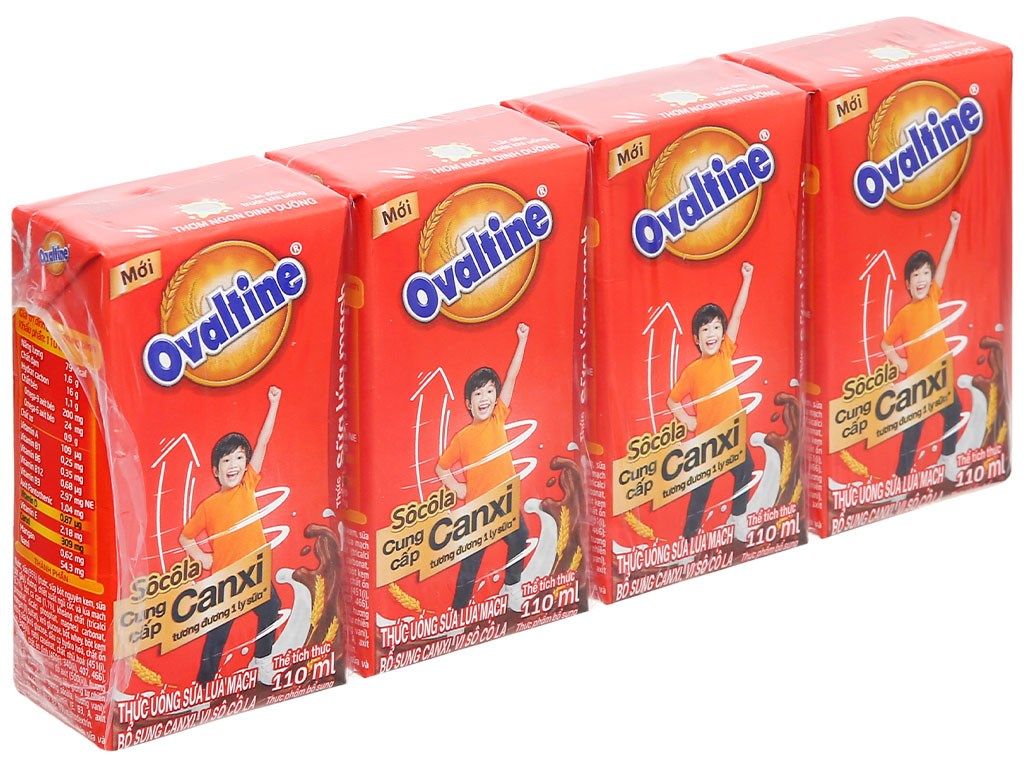 Sữa Ovaltine lúa mạch X2 Canxi Socola 110ml x 4 hộp