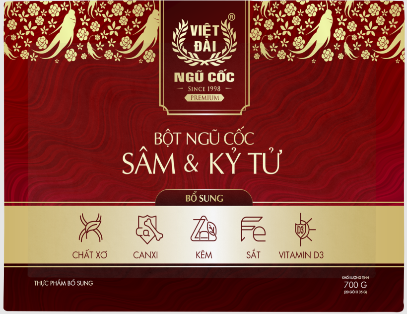 Bột Ngũ Cốc Cao Cấp Việt Đài – Sâm & Kỷ Tử 700g