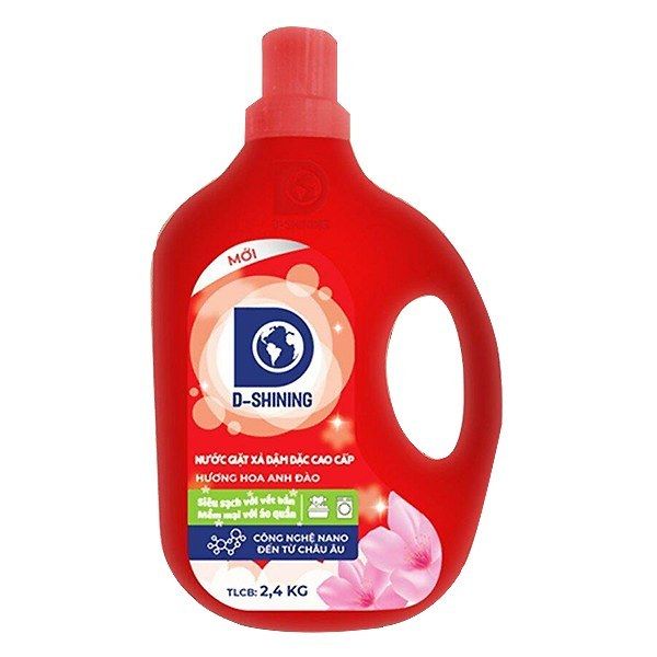 Nước giặt đậm đặc cao cấp D-SHINING Hương Hoa Anh Đào 6chai x 2,4kg