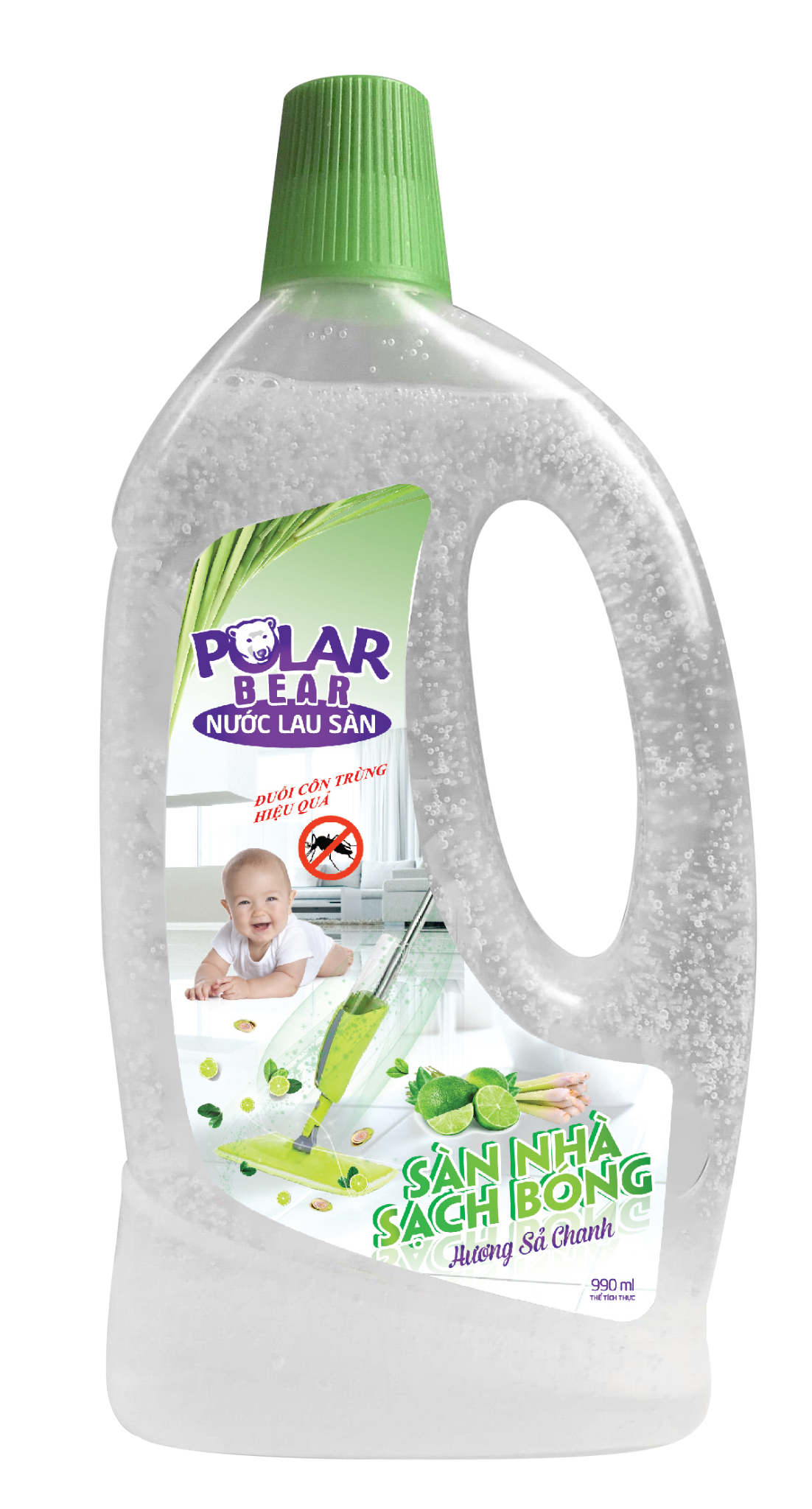 Nước lau sàn Polar Bear hương sả chanh 990 ml (12 chai/thùng)