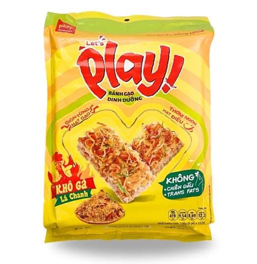 Combo 3 gói Let's Play bánh gạo dinh dưỡng vị Khô gà lá chanh 108g