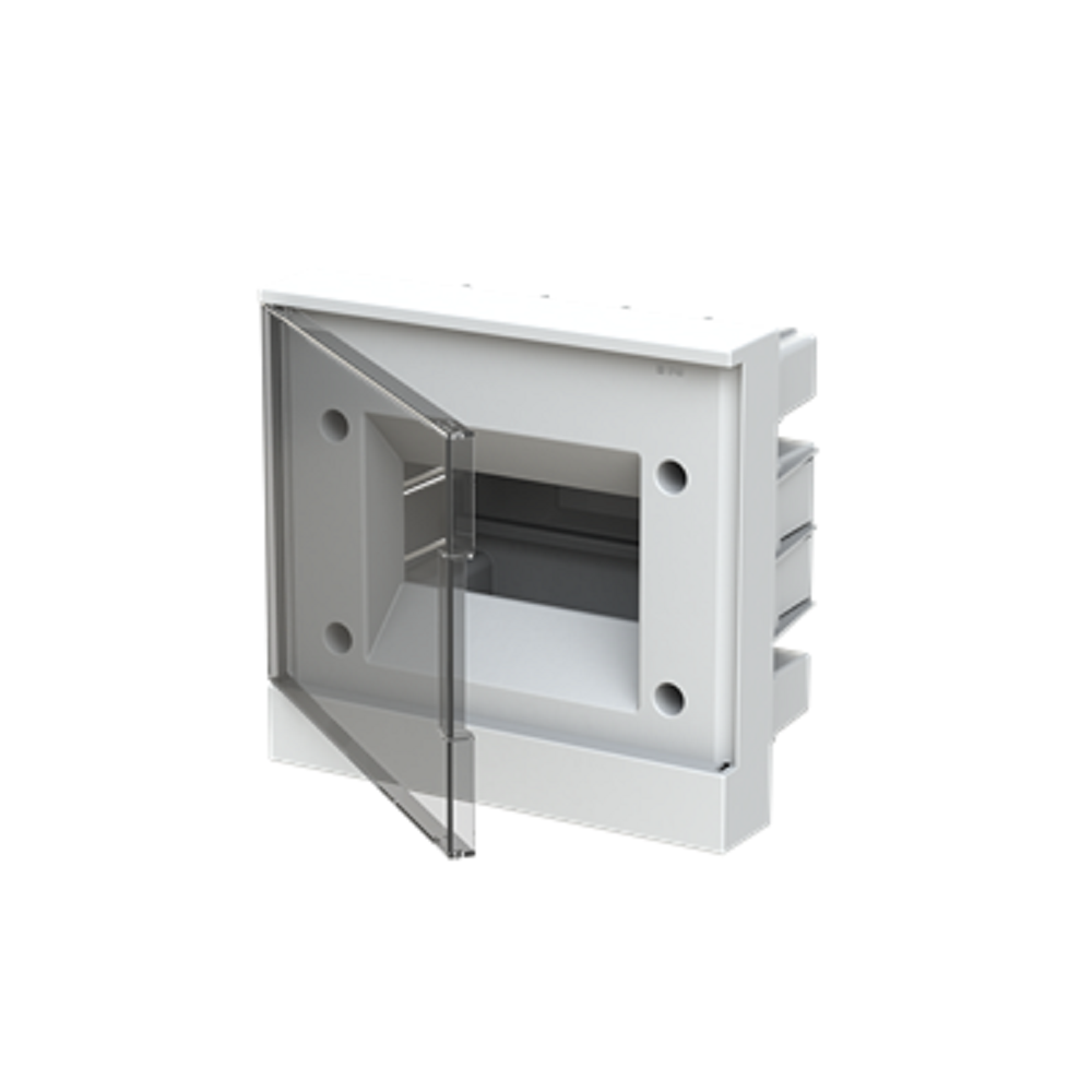 Tủ điện màu trắng cửa xám trong 24 đường Basic E nắp nổi