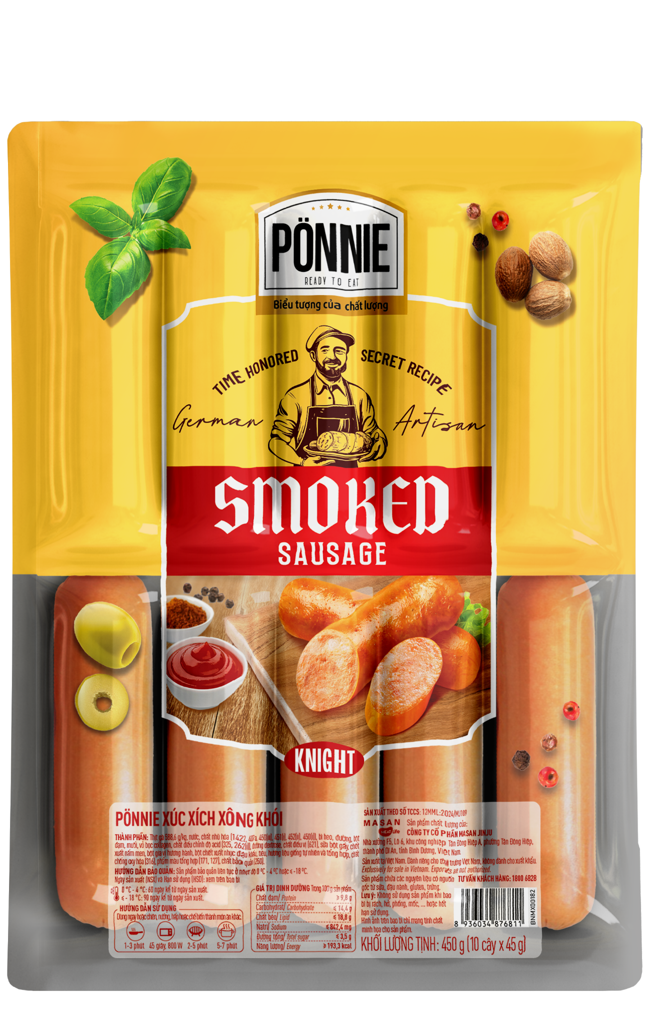 Xúc xích thanh trùng Ponnie xông khói (10cây x 45gr)