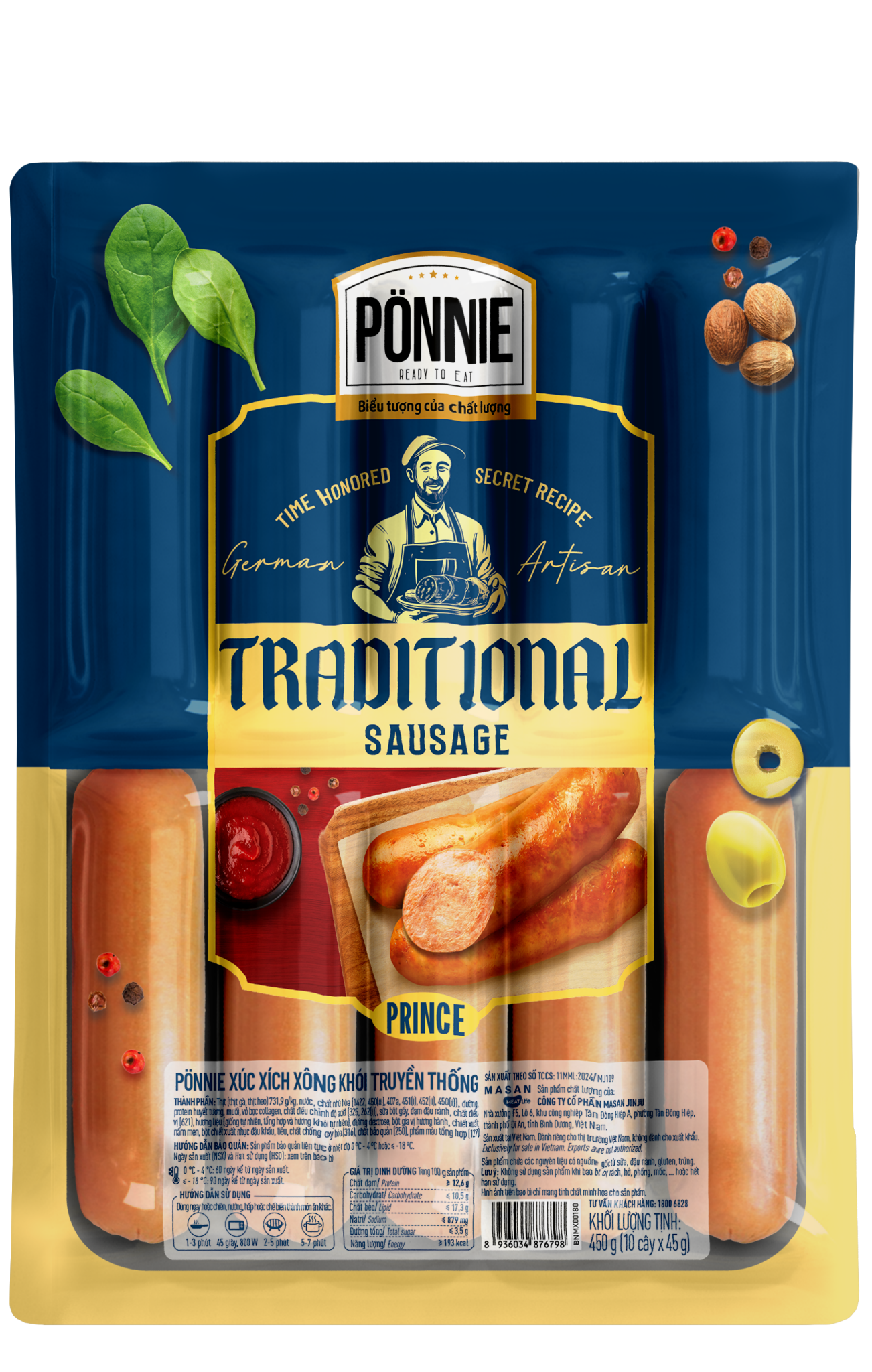 Xúc xích thanh trùng Ponnie xông khói truyền thống (450gr)