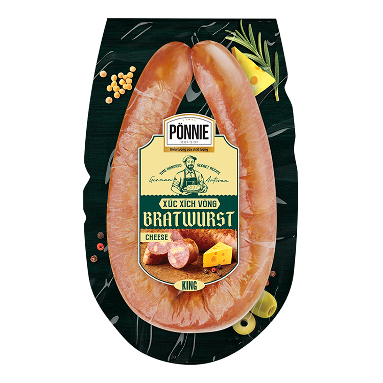 Xúc xích thanh trùng Ponnie Super Premium vòng xông khói vị phô mai (200gr)