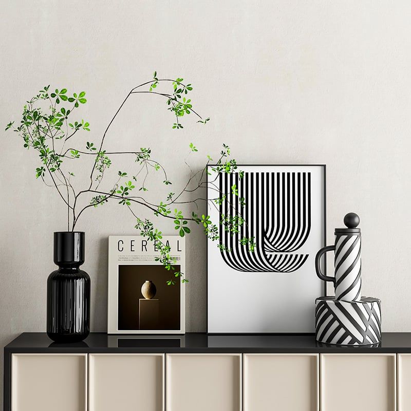 Bộ Trang Trí Bàn Cao Cấp Nghệ Thuật Đơn Giản Đen Trắng