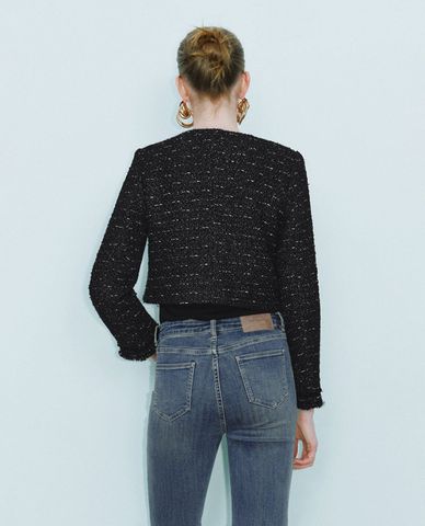 URBAN REVIVO - Áo khoác croptop nữ tay dài phối nút