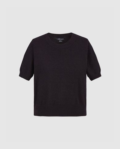 URBAN REVIVO - Áo dệt kim nữ cổ tròn tay ngắn phom croptop