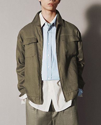 URBAN REVIVO - Áo khoác sơ mi nam cổ bẻ phối khoá zip