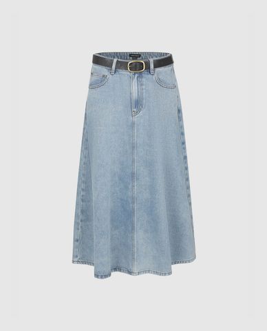 URBAN REVIVO - Váy denim midi phối thắt lưng