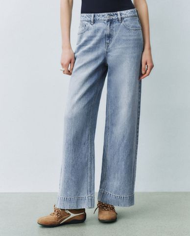 URBAN REVIVO - Quần jeans nữ ống rộng xắn gấu