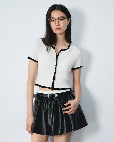 URBAN REVIVO - Áo dệt kim nữ cổ tròn tay ngắn Skinny
