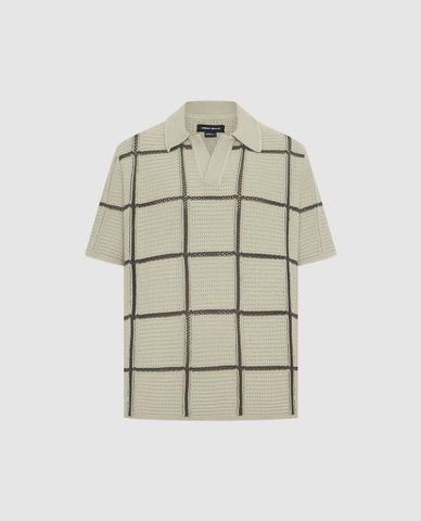 URBAN REVIVO - Áo dệt kim nam cổ bẻ tay ngắn thời trang