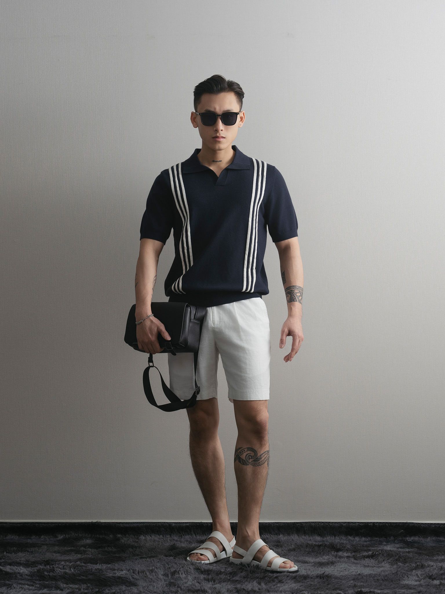 ÁO THUN CÓ CỔ DỆT KIM PHỐI SỌC
