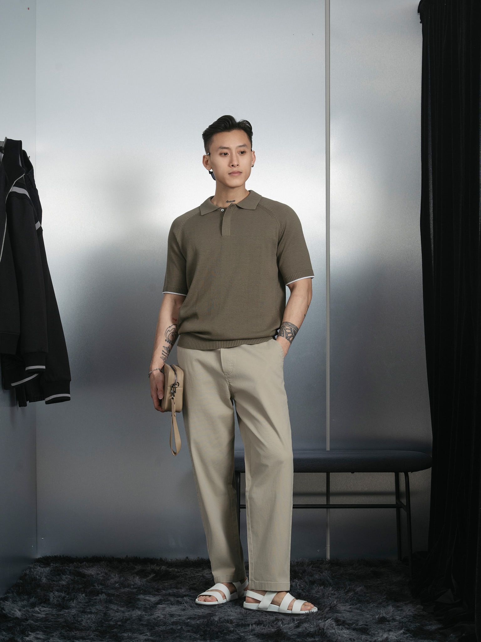 ÁO THUN CÓ CỔ DỆT KIM RAGLAN PHỐI LINE