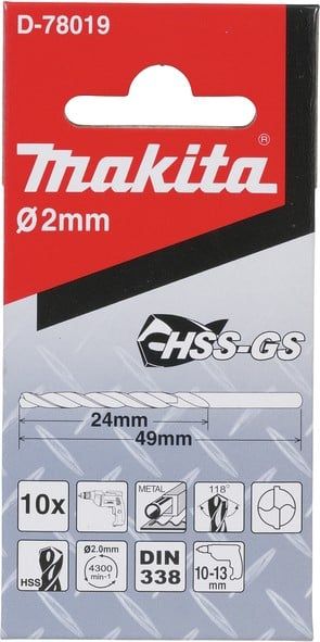 Mũi Khoan Kim Loại Makita HSS-GS D-78019 10Pcs2x49mm – Chính Hãng, Giá Rẻ