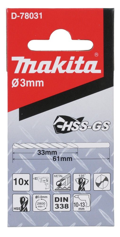 Mũi Khoan Kim Loại Makita HSS-GS D-78031 10Pcs3x61mm – Chính Hãng, Giá Tốt