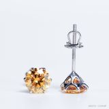  Bông tai 6 chấu chốt ren ổ 6.3mm Bạc S925 xi kim Chủ Mois Round Champange không tấm  SEE073 