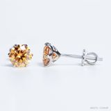  Bông tai 6 chấu chốt ren ổ 6.3mm Bạc S925 xi kim Chủ Mois Round Champange không tấm  SEE073 