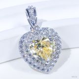  Mặt dây Double halo ổ heart 9mm Bạc S925 xi kim Chủ Nam phi Heart Light Yellow tấm cz SPE152 